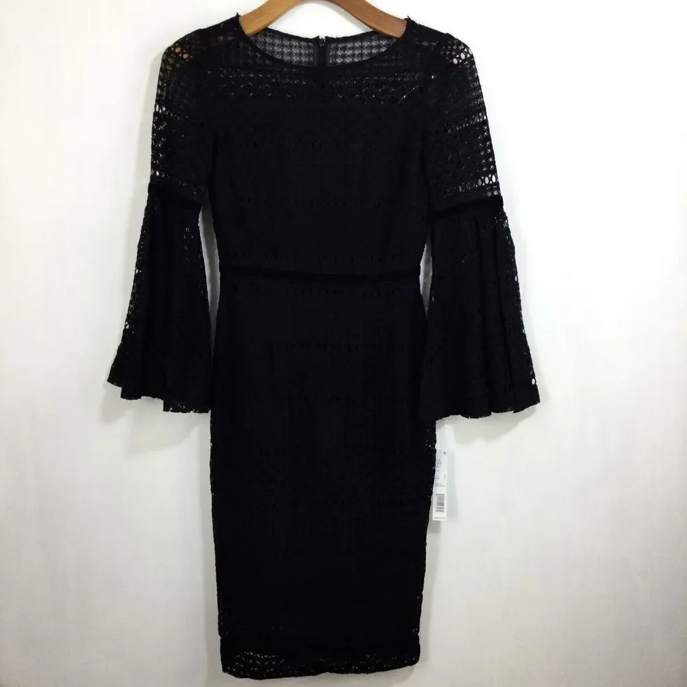 Antonio Melani Women Alfa Lace Bell Sleeve Cocktail Party Dress Black Size 0 NWT - Picture 11 of 11